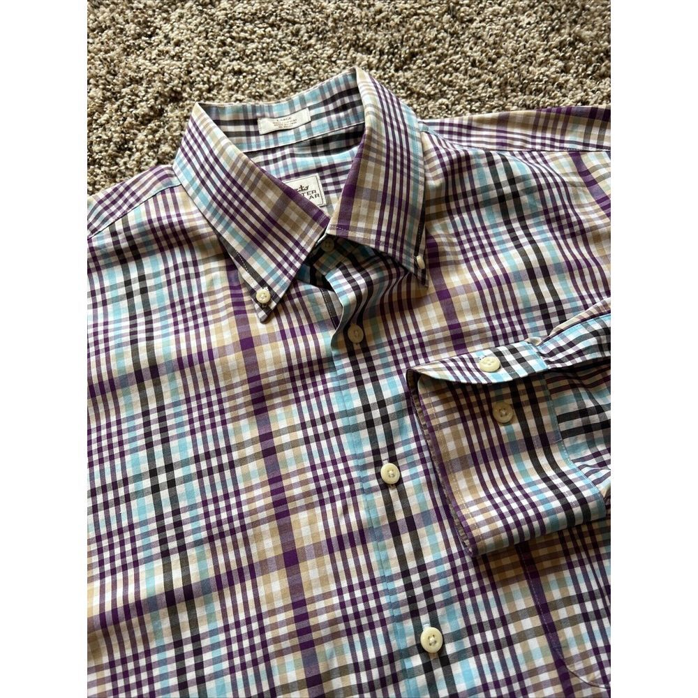 Peter Millar Shirt Mens Large White Rainbow Grid Button Nanoluxe Easycare DV